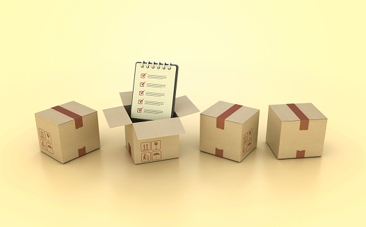 Check List Clipboard with Cardboard Boxes - Color Background - 3D Rendering
