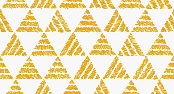 Geometric yellow triangles hand drawn seamless pattern.