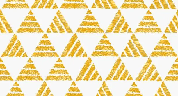 Vector illustration of Geometric yellow triangles hand drawn seamless pattern.