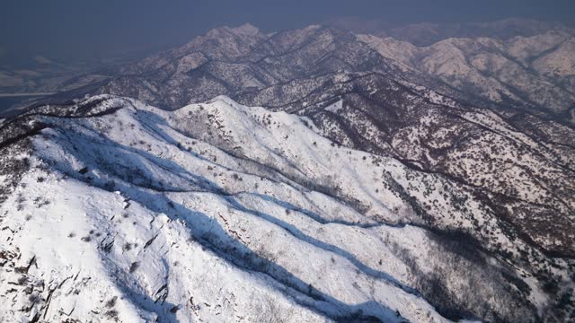 Aerial Photography of Snowy Mountain Scenery in Winter