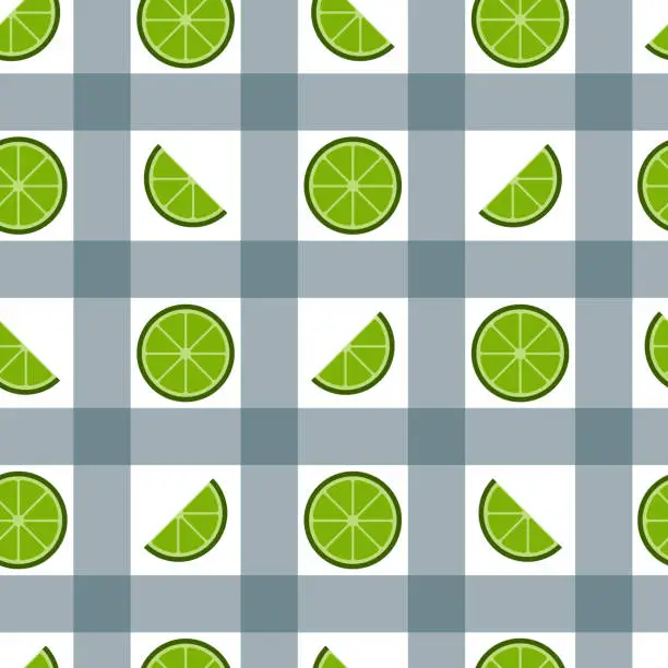 Vector illustration of Lime gingham plaid, tartan fabric texture, vector seamless pattern. Tropical checkered repeat pattern textile design.
