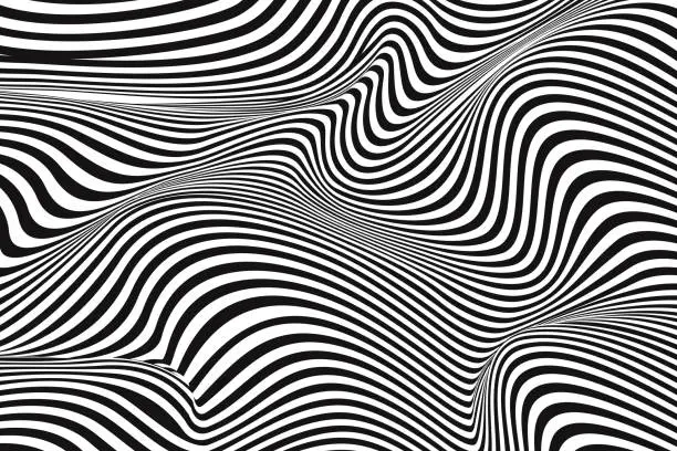 Vector illustration of Wave of optical illusion. Abstract black and white illustrations. Horizontal lines stripes pattern