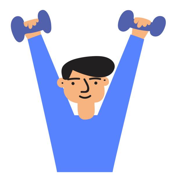 ilustraciones, imágenes clip art, dibujos animados e iconos de stock de un joven haciendo ejercicio con mancuernas. - sport couple isolated muscular build