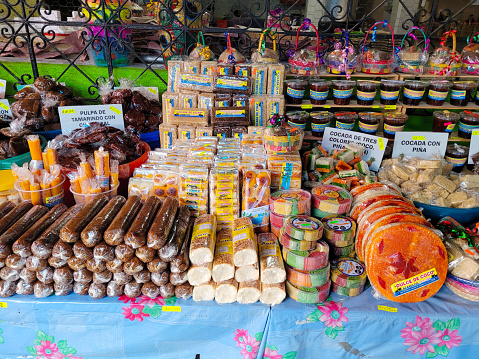 A vibrant display of Mexican sweets and candies, showcasing the rich confectionery traditions of Guerrero, Mexico