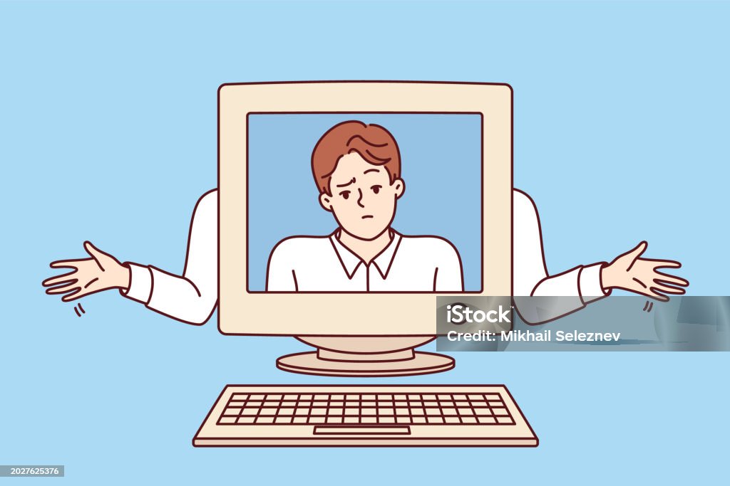 Disappointed Computer Drawing Old Computer With Disappointed Man On Screen As Metaphor Outdated ...