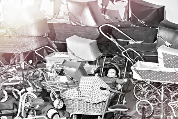 Old vintage retro baby transport,strollers and pram