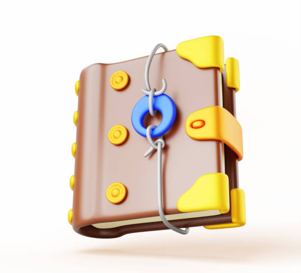 Magic spell book 3d render icon. Fantasy alchemy grimoires, closed wizard or witch diary. Mystery book with leather cover and gold lock. Witchcraft game antique volume, cartoon design Magic spell book 3d render icon. Fantasy alchemy grimoires, closed wizard or witch diary. Mystery book with leather cover and gold lock. Witchcraft game antique volume, cartoon design. 3D illustration diary lock book cover book stock pictures, royalty-free photos & images