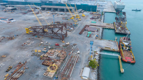 istock The company assembles large drilling rig structures next to the sea for easy transport onto ships. shipyard for transporting large structures onto ships. 2027652972