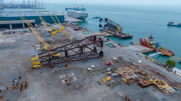 istock The company assembles large drilling rig structures next to the sea for easy transport onto ships. shipyard for transporting large structures onto ships. 2027655332