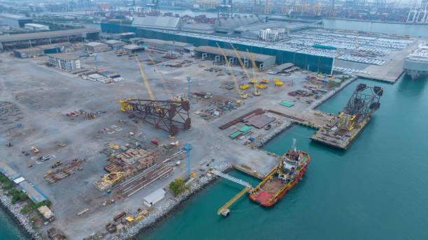 istock The company assembles large drilling rig structures next to the sea for easy transport onto ships. shipyard for transporting large structures onto ships. 2027656960