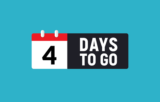 4 days to go last countdown icon. Four day go sale price offer promo deal timer, 4 days only.