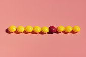 Colorful candies arranged in a row