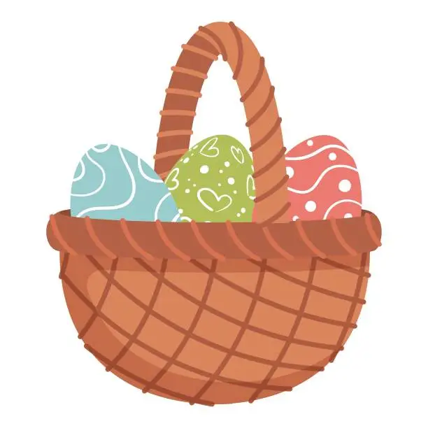 Vector illustration of Easter basket with eggs