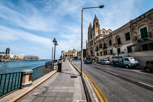 Street In Front Of Carmelite Church of Balluta, Malta