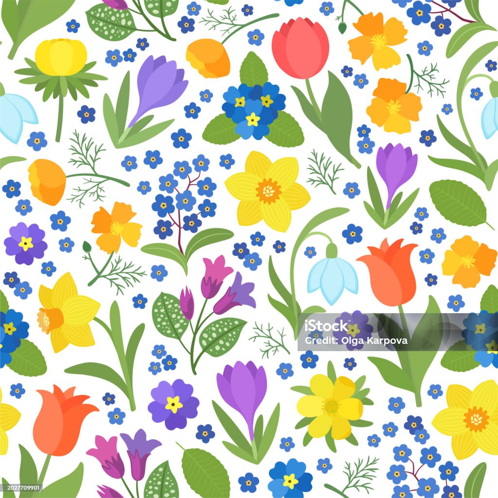 Flower Spring Vector Pattern Spring Flowers Bloom Vector Seamless Pattern Stock Illustration ...