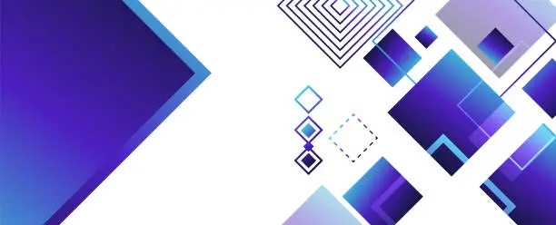 Vector illustration of Blue, purple and turquoise gradient colors square shape on white abstract background design
