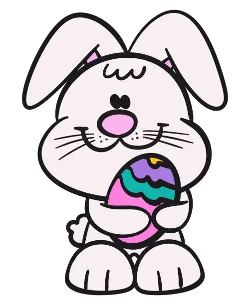 Vector illustration of Cute easter bunny rabbit with decorated easter egg cartoon isolated on white