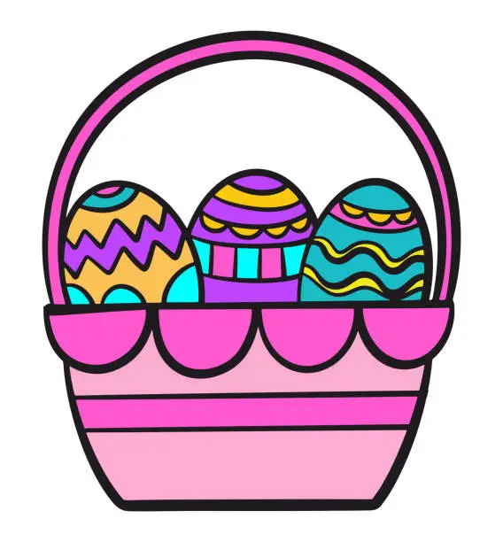 Vector illustration of Easter egg basket cartoon isolated on white