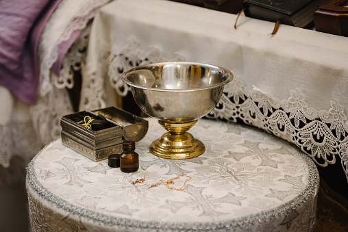 Various religious ritual objects in orthodox church