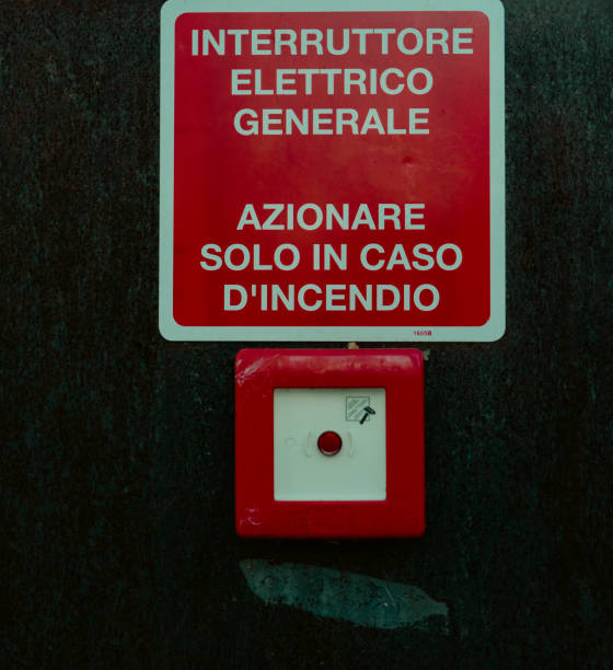istock Button to turn off electric in case of fire. Evacuation alarm 2027753033