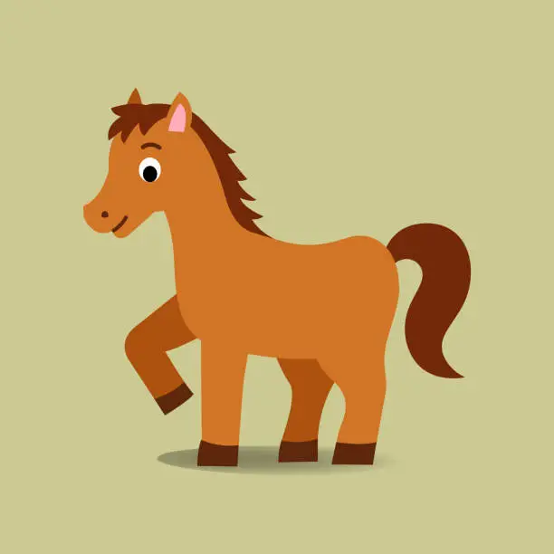 Vector illustration of Brown Horse Cartoon flat design.vector illustration. Cute pony character
