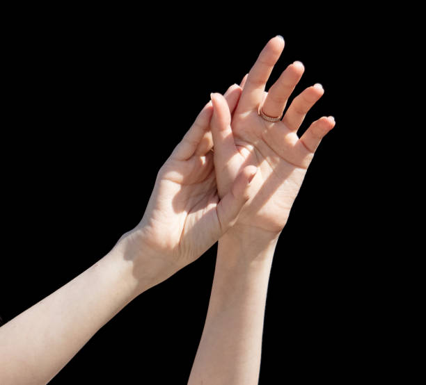 istock Female hands isolated on black background with clipping path 2027810160