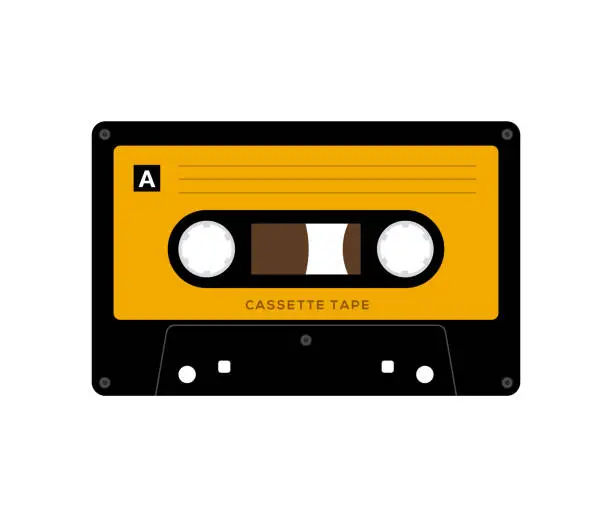 Vector illustration of Audio cassette tape isolated vector old music retro player. Retro music audio cassette 80s blank mix