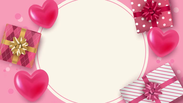 Animation of presents and hearts pink