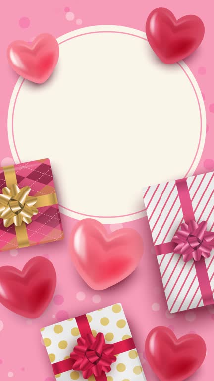 Animation of presents and hearts pink