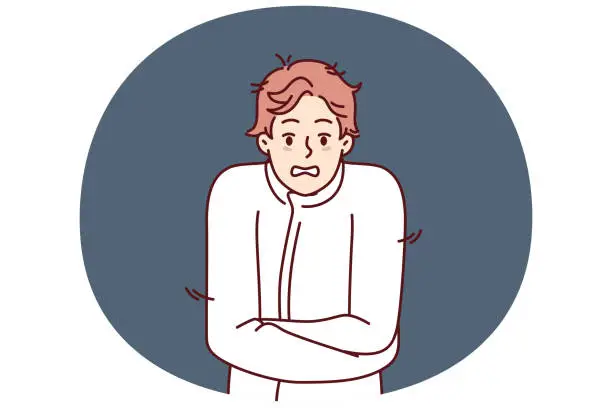 Vector illustration of Crazy man in straitjacket needs urgent psychiatric help after nervous breakdown or bipolar disorder