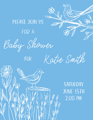 A cute spring-style baby shower invitation template in flat color.
