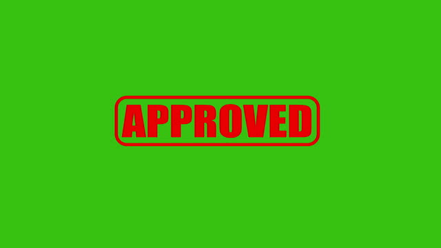 approved red stamp - isometric stamp animation on green background.