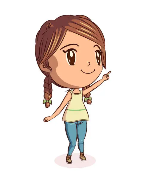 Vector illustration of Girl pointing up index finger