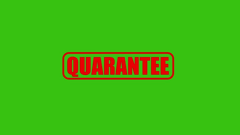 quarantee red stamp - isometric stamp animation on green background.