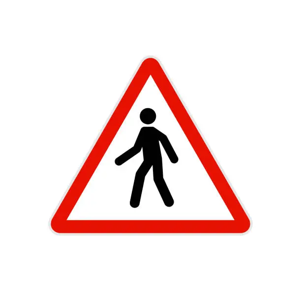 Vector illustration of Pedestrian Crossing Warning Road Sign. Safety traffic pedestrian walk sign