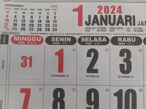 Portrait of the Gregorian and Javanese calendars combined into one.