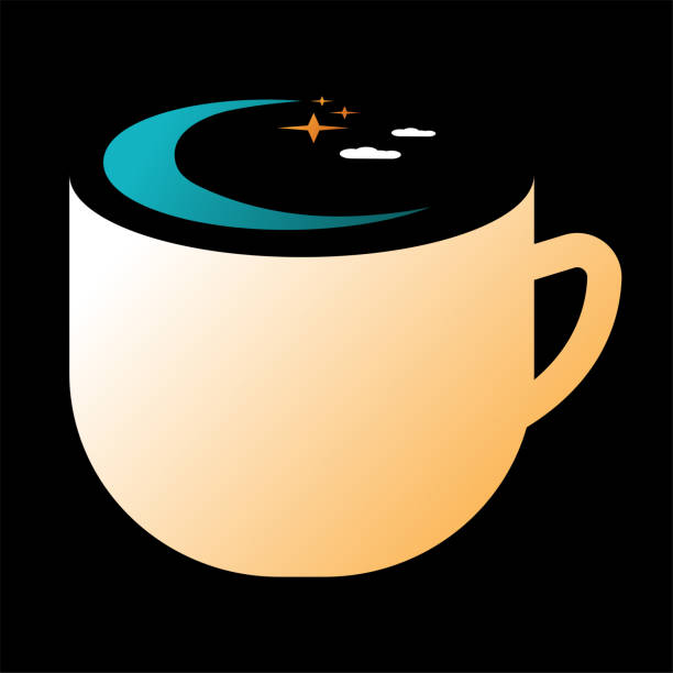 istock Modern Coffee Cup Mug with Night Crescent Moon and Star Cloud for Bar Cafe Restaurant Illustration Design Vector 2027907511