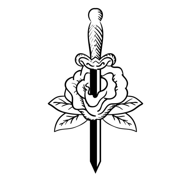 Vintage Retro Dagger Stiletto and Rose flower for Tattoo Illustration Design Vector Vintage Retro Dagger Stiletto and Rose flower for Tattoo Illustration Design Vector vendetta stock illustrations