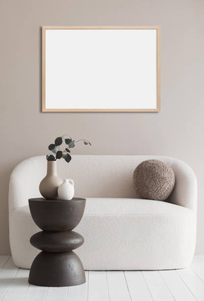 istock Artwork mockup in interior design. Blank picture frame on a wall. Landscape orientation 2027920455