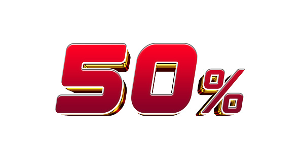3d render Discount 50% off promotion title render red gold 3d