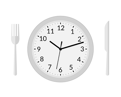 Time clock food lunch meal restaurant vector icon. Lunch food plan eat break hour hunger symbol illustration