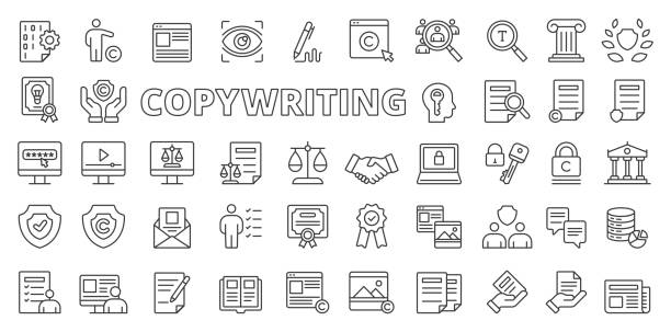 Copywriting icons in line design. Copywriting, business, content, copy, copywriter, advertising, website isolated on white background vector. Copywriting editable stroke icons. Copywriting icons in line design. Copywriting, business, content, copy, copywriter, advertising, website isolated on white background vector. Copywriting editable stroke icons proof reading documents stock illustrations