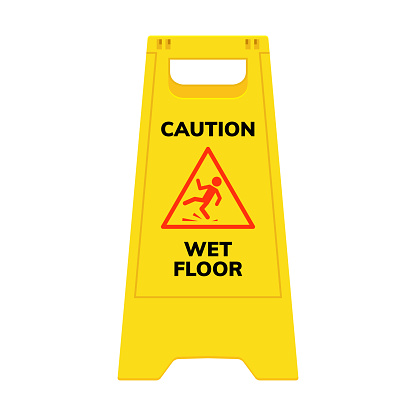 Wet floor sign. Safety yellow slippery floor warning icon vector caution symbol.