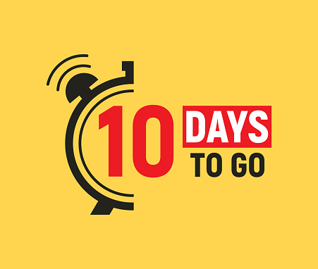 10 days to go last countdown icon. Ten days go sale price offer promo deal timer, 10 days only.