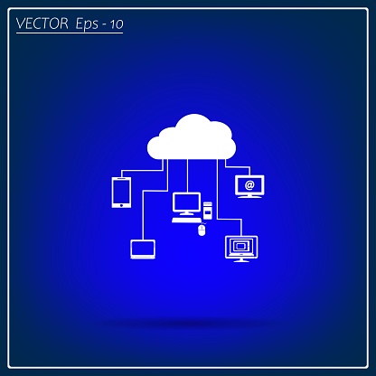 Flat design concept of cloud service and mobile devices with long shadows. Process of upload and download - vector illustration