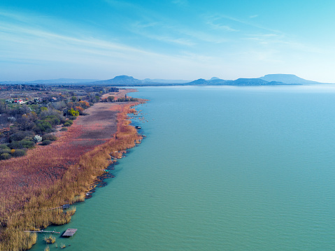 View from above Balaton lake on a sunny day. Hungary Europe