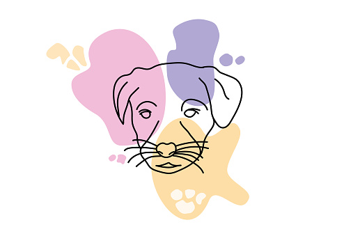 The face of a dog drawn in boho style