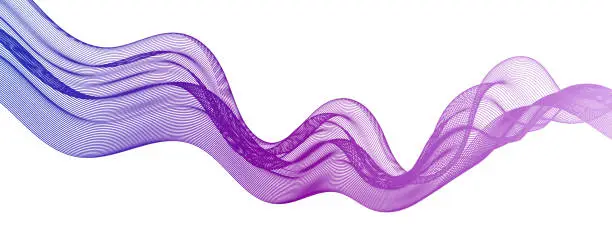 Vector illustration of Abstract blue and purple smooth flowing wave lines on a white background. Dynamic sound wave element design.