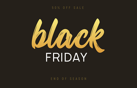 Black friday sale banner background vector promotion discount. Black friday gold sign.