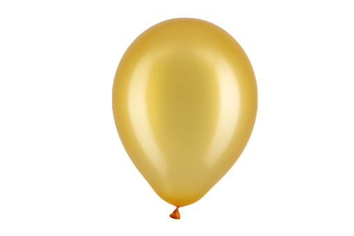 Golden inflatable balloon isolated on a white background.